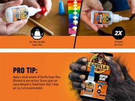 Суперклей Gorilla Ultimate, прозрачный, 15 г с защитой от засорения. США